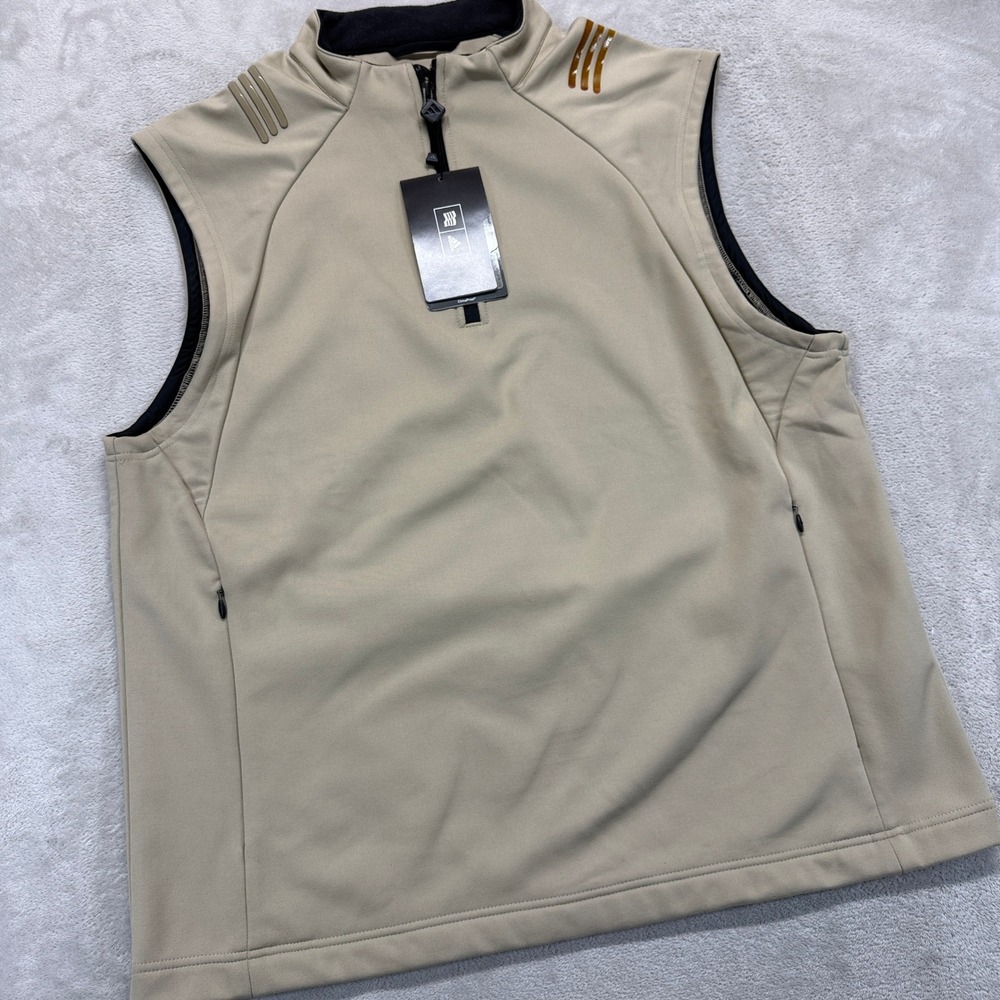 adidas Men's Sleeveless Vest in Tan with Black Trim - Picture 1 of 12